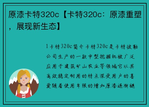 原漆卡特320c【卡特320c：原漆重塑，展现新生态】